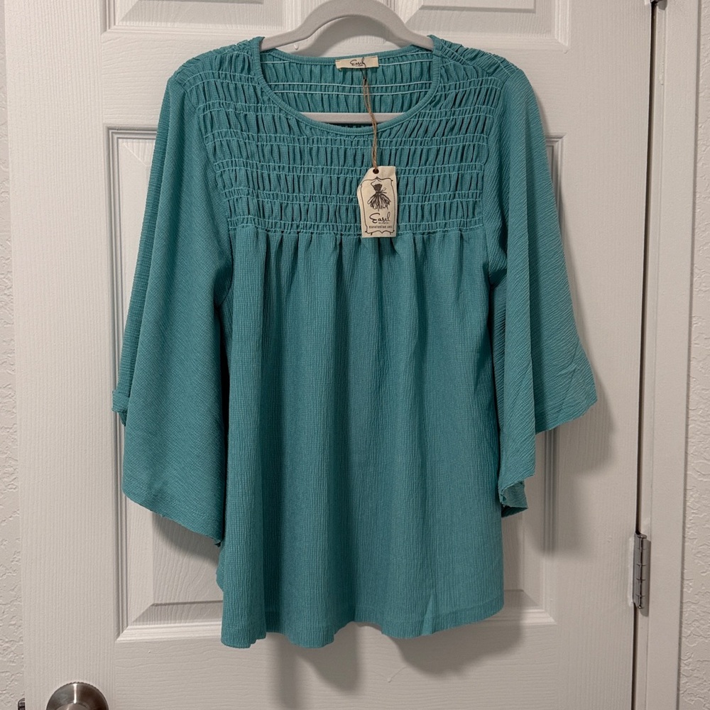 NWT Easel Women's Boho Teal Top